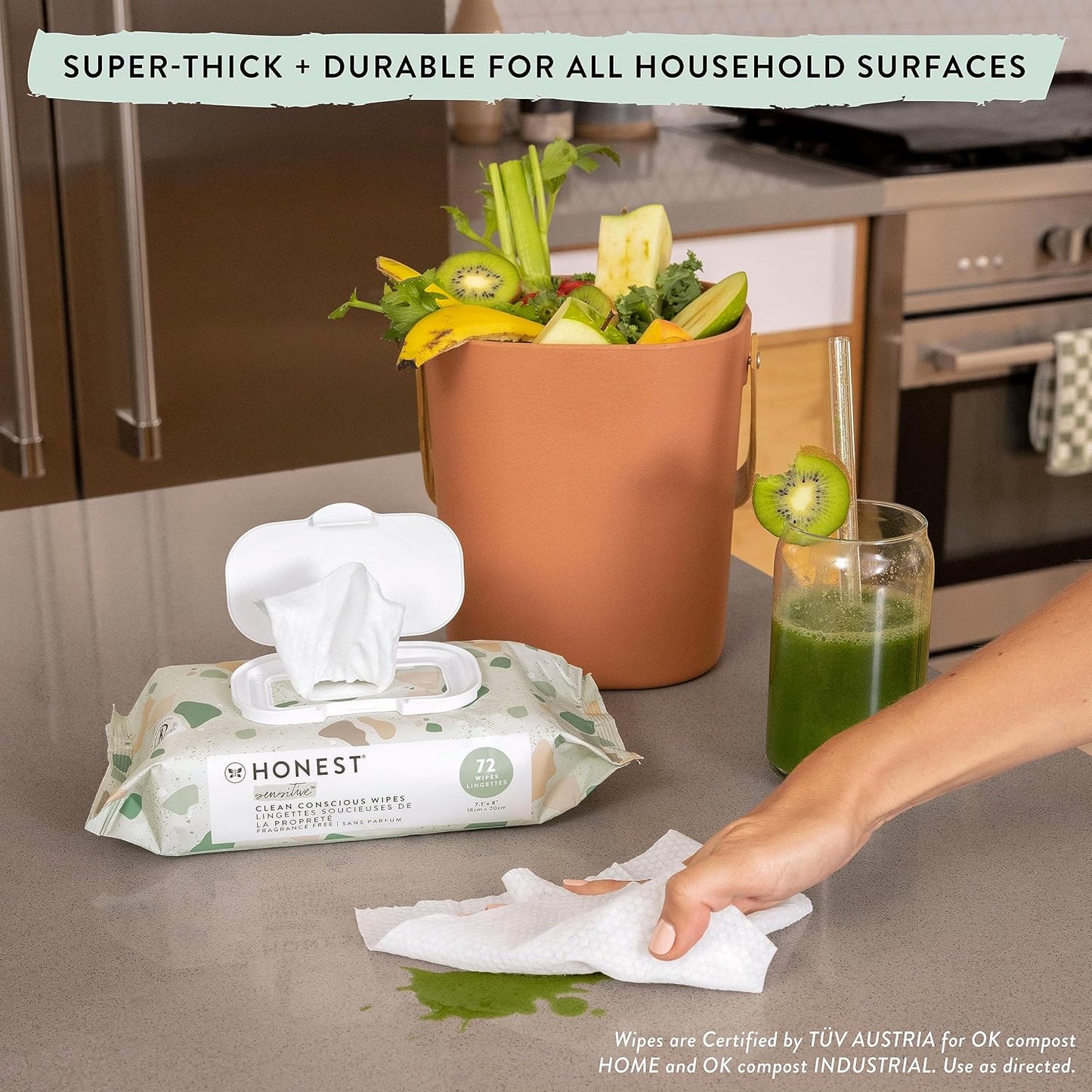 The Honest Company Clean Conscious Multi-Use Wipes Hypoallergenic and Unscented for Sensitive Baby Skin Over 99% Water Compostable Plant Based Baby Wipes Balance Blues 60 Count