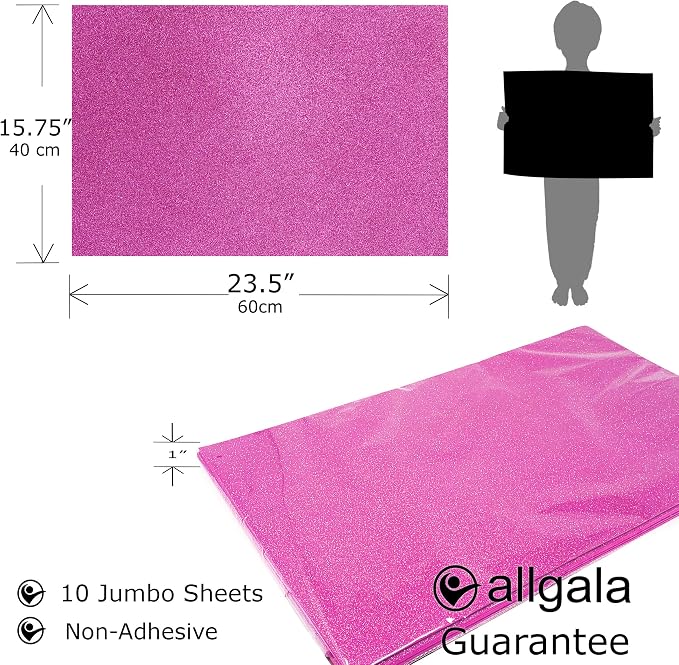 Allgala Jumbo Glitter EVA Foam Sheets 10 Pack 16x24 inch Paper Sheets- Pink
