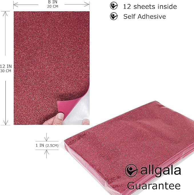 Allgala 12 Pack Glitter EVA Foam Paper 8 x 12inch Sheets-Burgundy Color