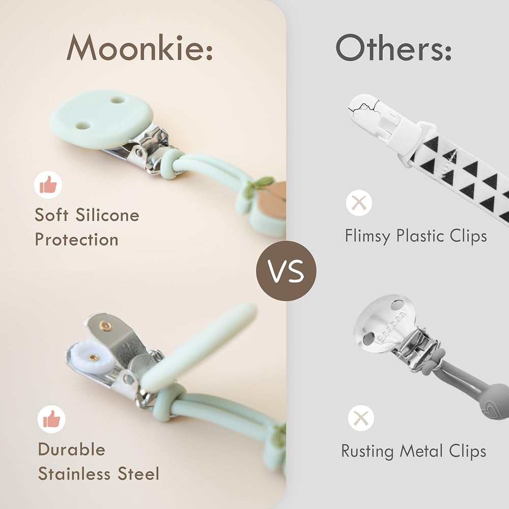 Moonkie Silicone Pacifier Clips for Baby – Durable One-Piece Binky Holder, Mixed Styles Paci Clips, Baby Essentials for Newborn Boys & Girls - 4 Pack (Sunset Shore)